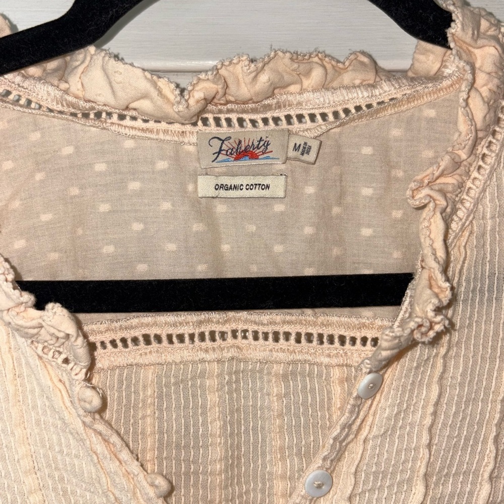 Faherty Womens Medium Willa Organic Cotton Pintuck Button Down Blouse Peach Boho - Picture 3 of 4